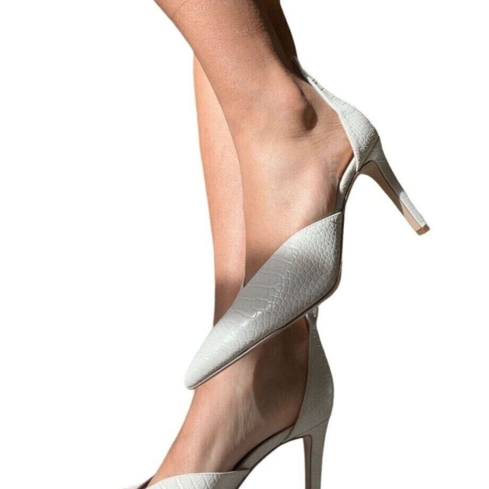 Franco Sarto Women's 10 M Mali Snakeskin Leather Pumps Heels Putty Cream Ivory